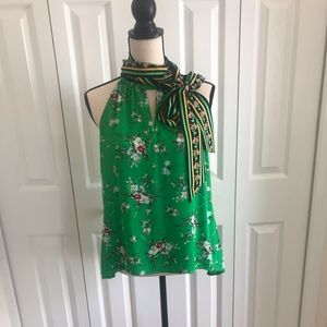 NEW YORK &CO CLASSY Green Floral Top w/tie